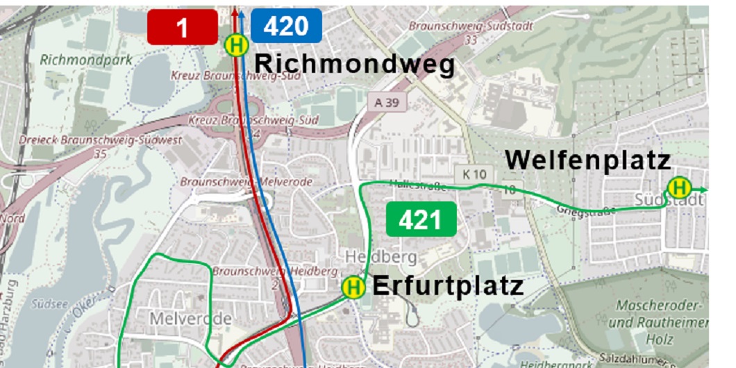 Linienverlauf 421 BS (c) Stadt Braunschweig